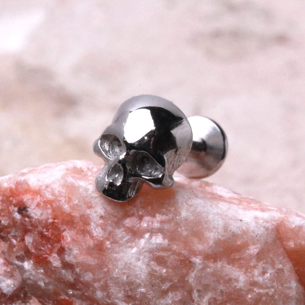 Pierced Owl 16GA 316L Stainless Steel Threadless Push-In Skull Top Flat Back Stud