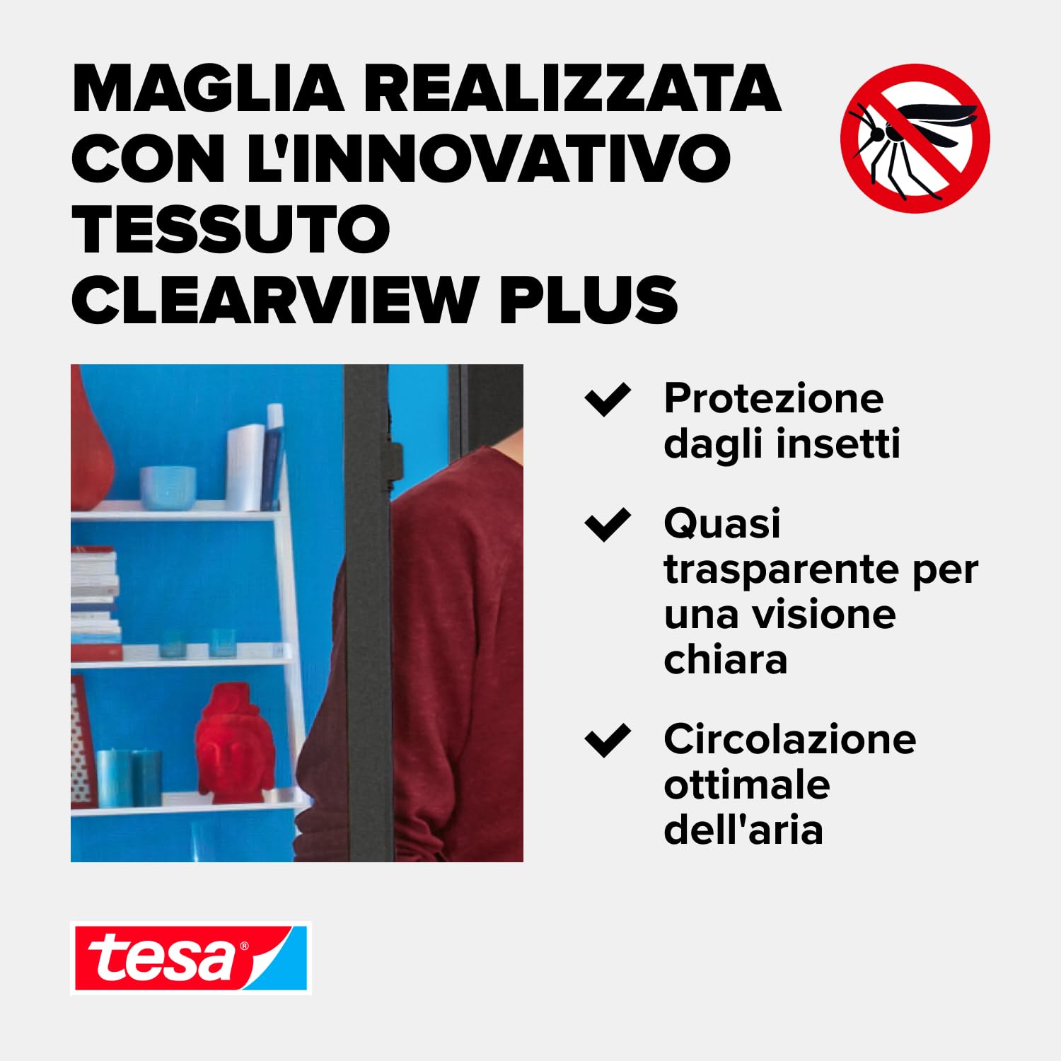 Tesa Insect Stop Alu Comfort Zanzariera per Porte con Telaio in Alluminio e " Clear-View " - Rete per Zanzare per Porta - Antracite, 100 cm x 220 cm
