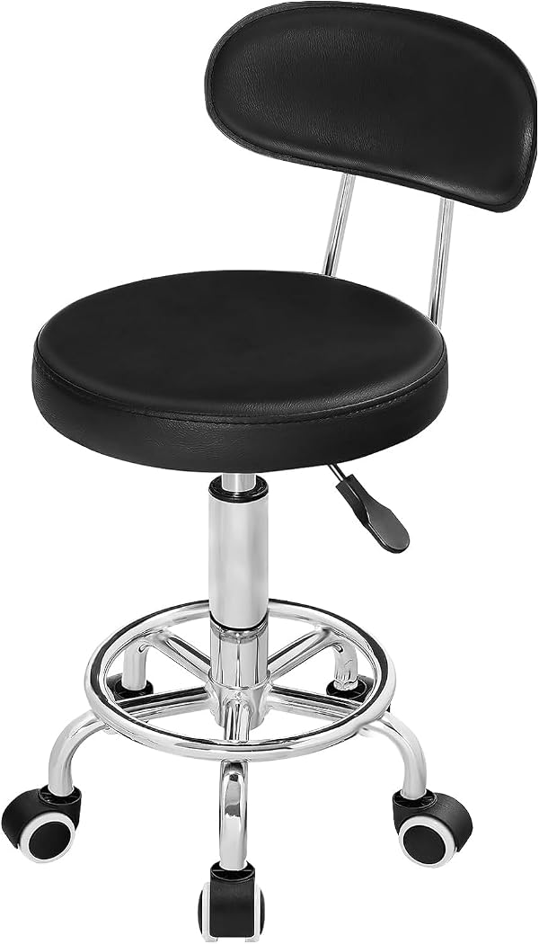 HOOBRO Height Adjustable Rolling Stool, 360° Rotating Drafting Chair, Multi-Purpose Office Desk Chair, Rolling Swivel Salon Stool Chair, for Barber Shop, Nail Salon, Office, Black SB01BY01G1 by HOOBRO - Used condition - US$30.35