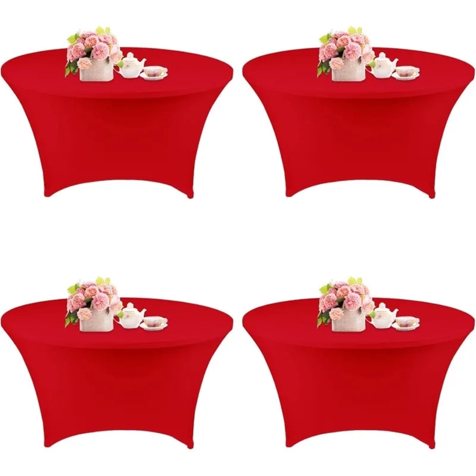 SNGUOQ 4 Pcs 5FT Round Spandex Tablecloth 60 Inch Stretchable Table Cover Washable and Wrinkle Resistant Cloth For Event, Wedding(Red,5 FT (60 in))