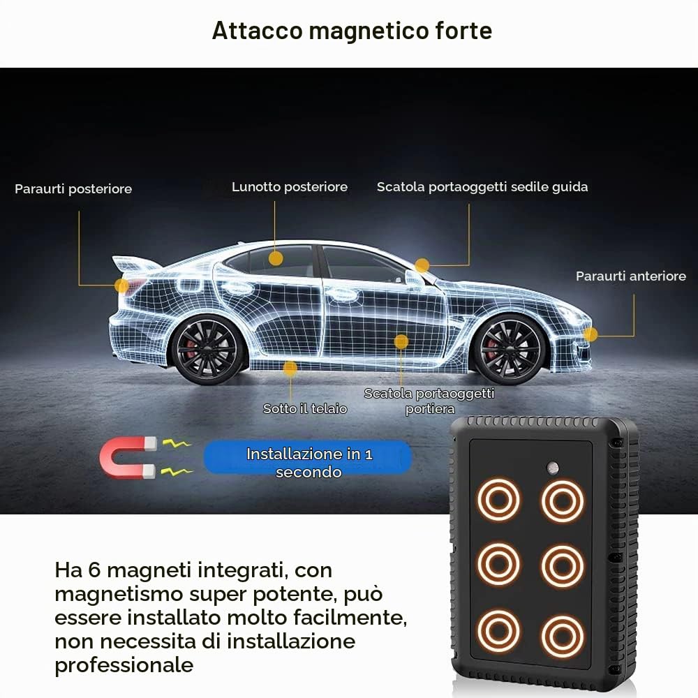 Localizzatore GPS per Auto con Magnete Potente, Monitoraggio in Tempo Reale Satellitare, Antifurto GPS Tracker per Auto, Moto, Camion, Impermeabile Geo-Fence Allarme, APP Gratuita TK915