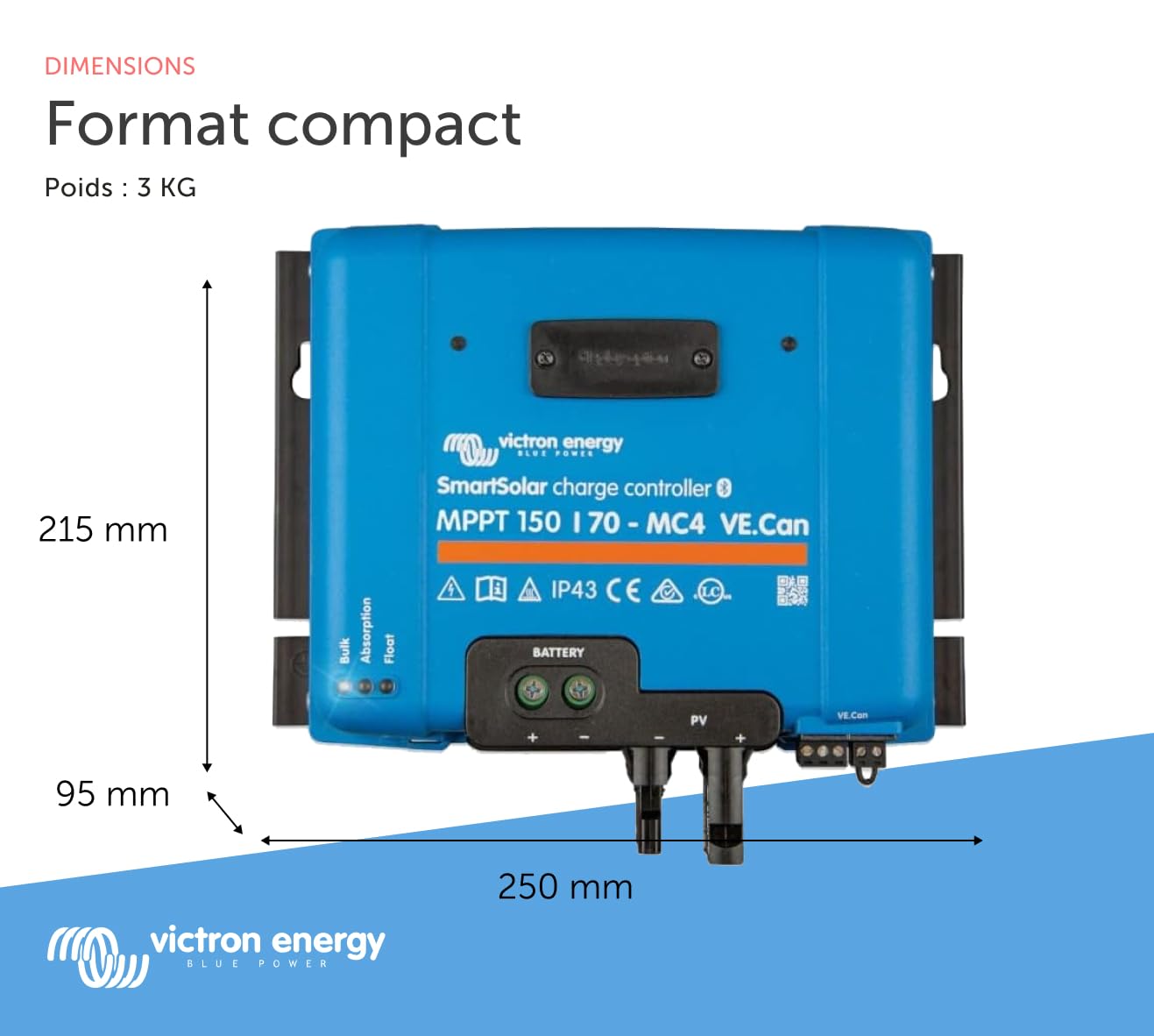 Victron Energy SmartSolar MPPT MC4 VE.Can 150V 70 amp 12/24/36/48-Volt Contrôleur de Charge Solaire (Bluetooth)