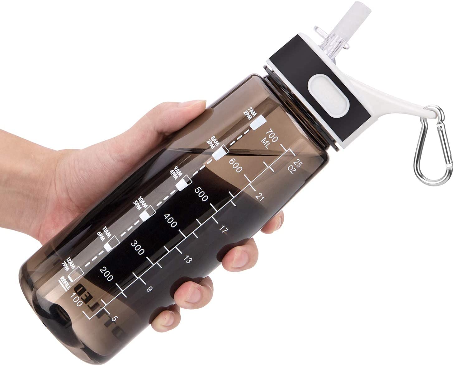 Water Bottle with Straw and Time Marking, Sports Water Bottle BPA Free Leak Proof Dishwasher Safe Reusable Tritan Drinks Bottle Durable Motivational for Adults Outdoor 800ml