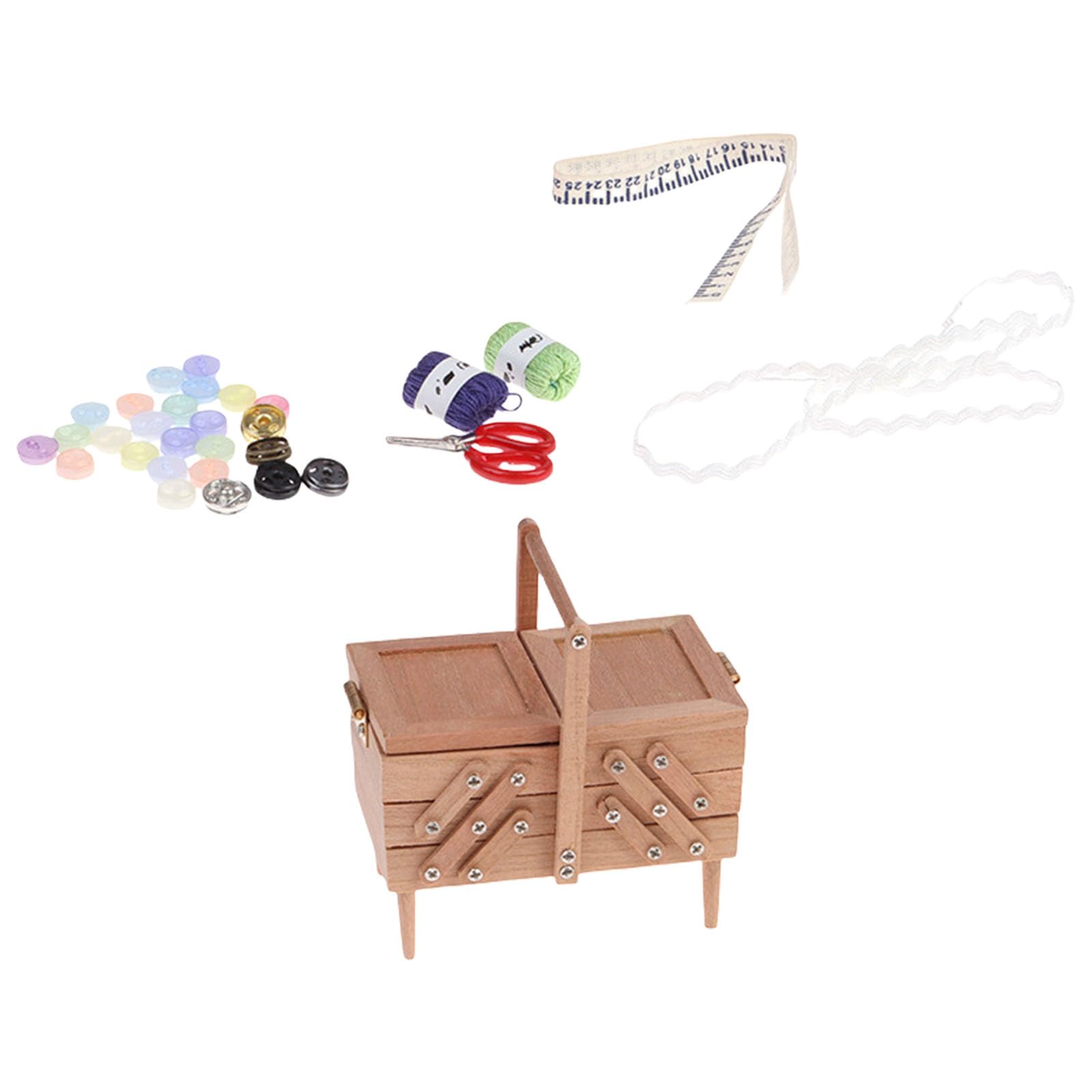 Boîte à outils de couture 1/12 cadeau artisanal rétro pour maison de poupée