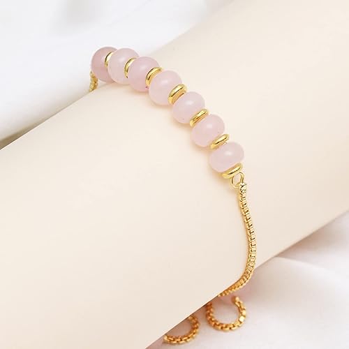 Miniatura 3 de Gempires Natural Rose Quartz Bolo Bracelet - Adjustable Bracelet for Women with Smooth Beads and Gold Plating (Rose Quartz)