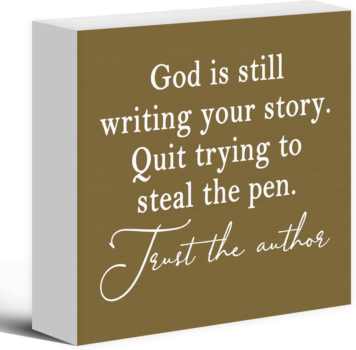 7x7 Inch Inspirational Box Sign, Trust the Author Christian Decor