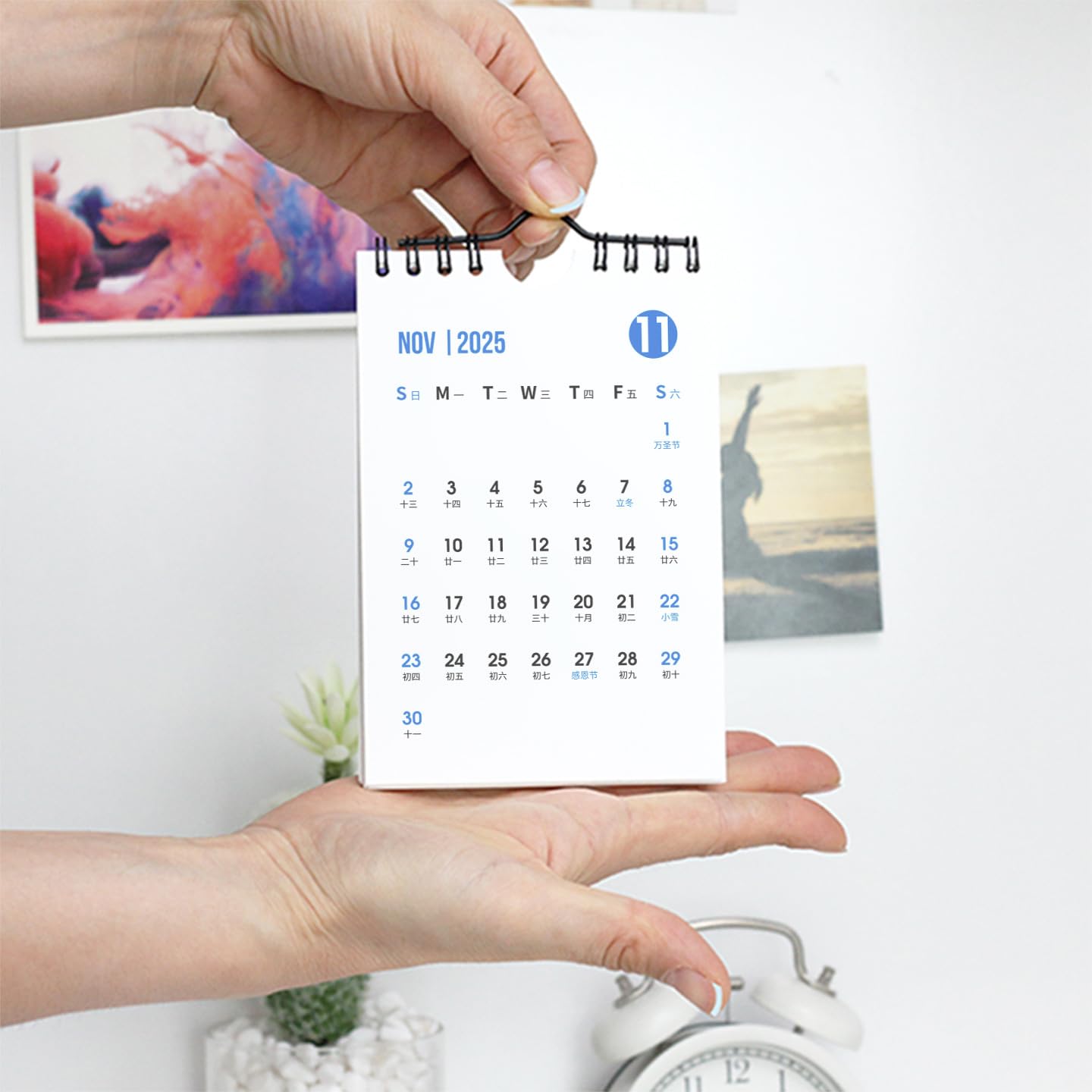 Mini calendario de pared 2024-2025, calendario de pared pequeño, julio de 2024 a diciembre de 2025, calendario mensual de pared con espiral con gancho para colgar, para oficina, escuela, hogar, aula,
