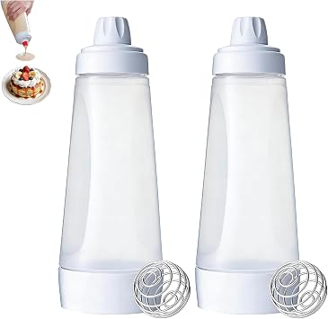 Pancake Dispenser, 2 Pcs Hand Batter Mixing Bottle with White Color 1000ml Capacity, Pancake Batter Dispenser for Cupcake Pancakes Crepe Batter