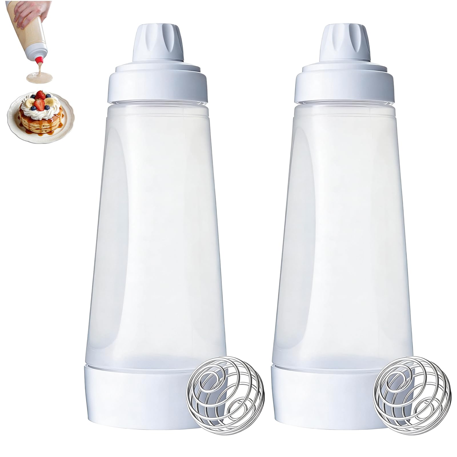 YDAKGUEY Pancake Dispenser, 2 Pcs Hand Batter Mixing Bottle with White Color 1000ml Capacity, Pancake Batter Dispenser for Cupcake Pancakes Crepe Batter