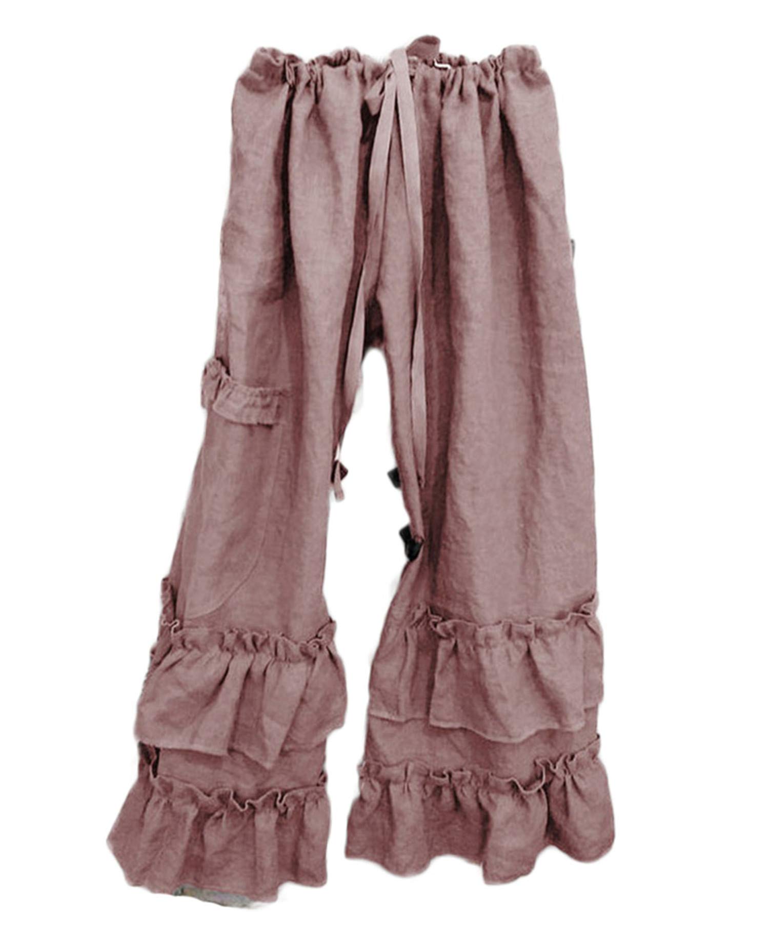 Andongnywell Womens Casual Loose Elastic Waist Cotton Trouser Wide Leg Pants Straight Leg Pant Trousers