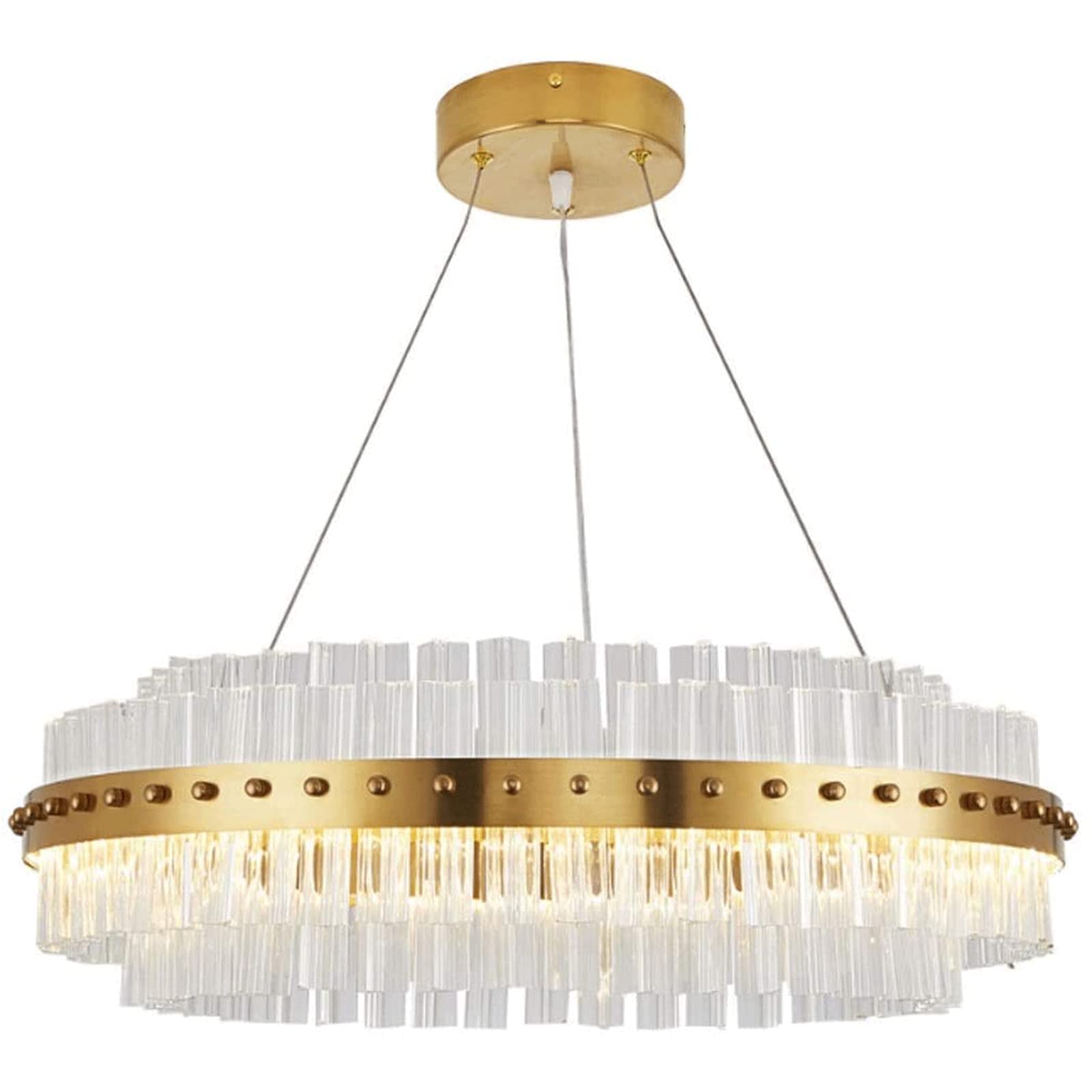 Lampa wisząca LED kristallen kroonluchter, dimbare moderne minimalistische ronde lampenkap hanglamp lijn lengte 1,2 m verstelbaar, woondecoratie, goud Jasny