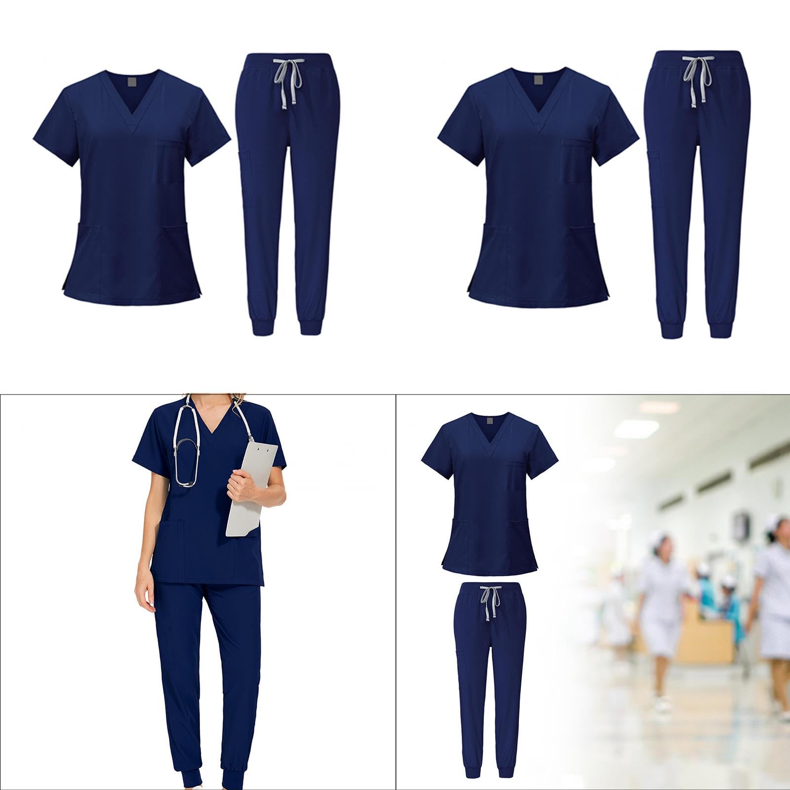 Baoblaze Dúo de Ropa Médica para Mujeres, Top Y Pantalón con Escote en V