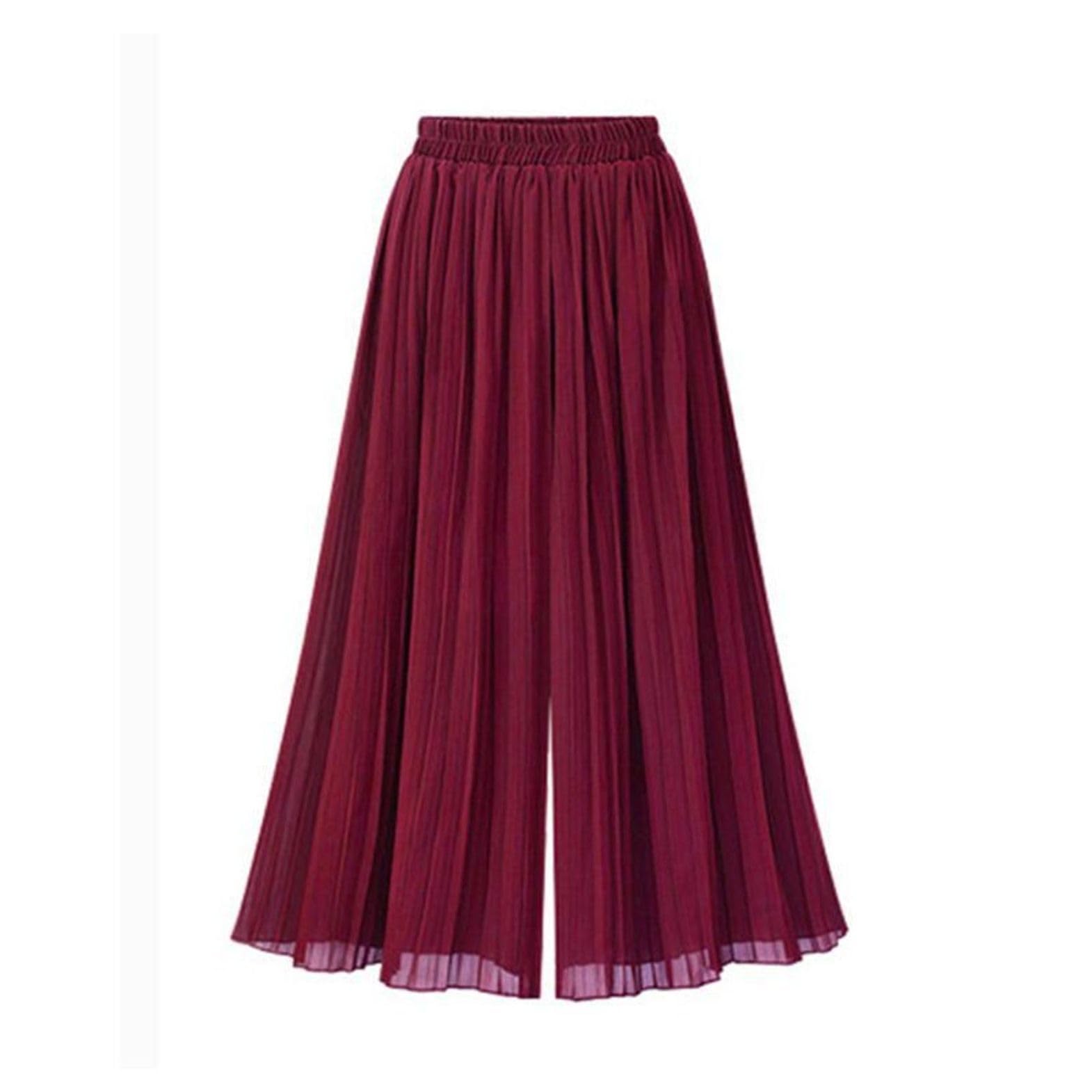 Womens Wide Leg Pants Long Trousers Capri Travel Pleated Comfy Loose Fit Soft Elastic Waist Gaucho