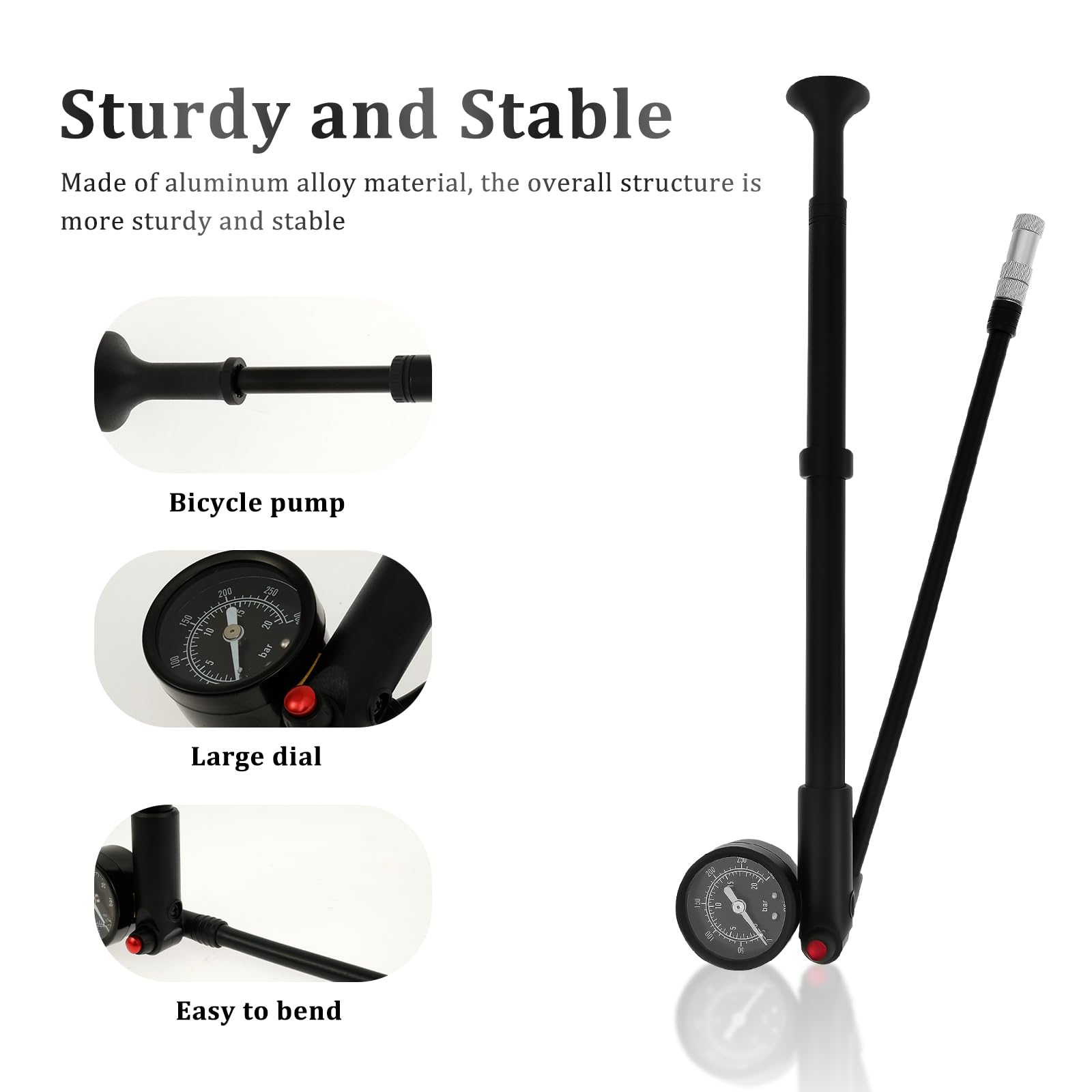 Pompe à Amortisseur 300 PSI avec manomètre, Tuyau Rotatif à 360°, Mini Pompe à Fourche à Suspension, Pompe d'amortisseur de vélo, Pompe pour vélos, Motos, véhicules électriques