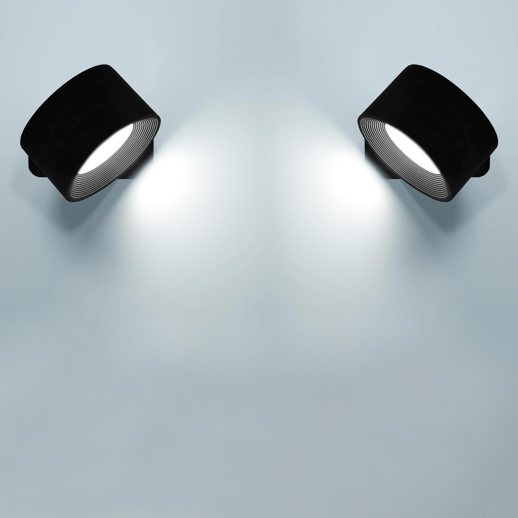 Anmossi Lámpara de pared LED,2 Piezas,Aplique Pared Interior con Batería de Carga USB,3 Colores y 3 Niveles de Brillo Focos,360 ° Giratorio de Control Táctil Lámparas de Pared Inalámbricas(Negro)