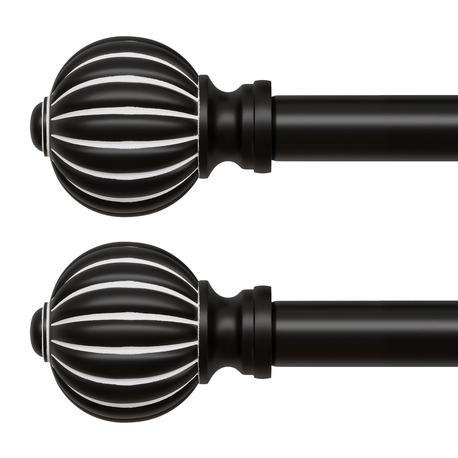 2 Pack Black Curtain Rods for Windows 48 to 84 Inch, 1'' Adjustable Heavy Duty Curtain Rod?Vintage Decorative Drapery Rods with Pumpkin Finials for Bedroom Living Room
