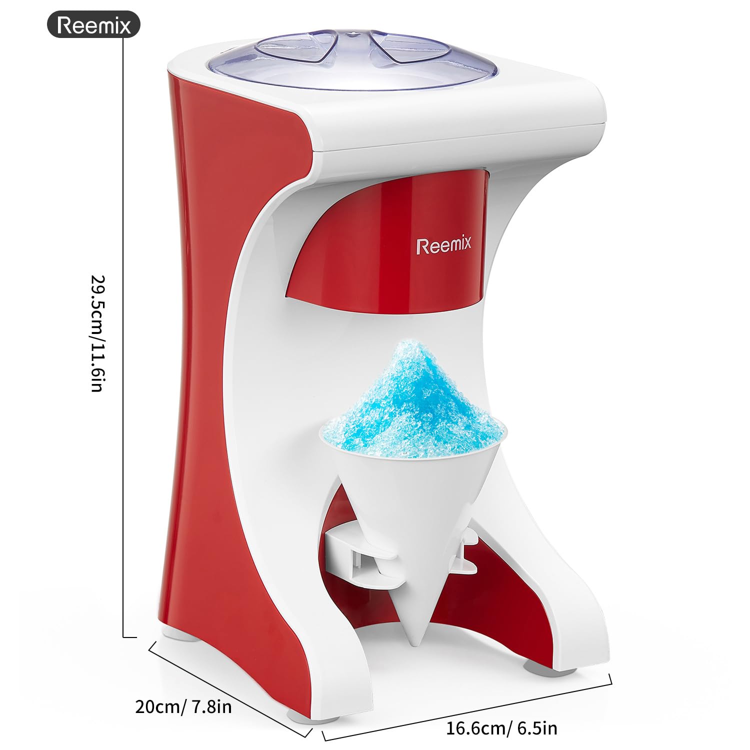 Reemix Elektrische Shaved Ice Maschine – Profi-Edelstahlklingen für Snow Cones & Slushies – Rutschfest mit Saugnapf-Boden & Kabelstaufach – 60W Kompakt-Eiscrusher für Cocktails & Kinderpartys