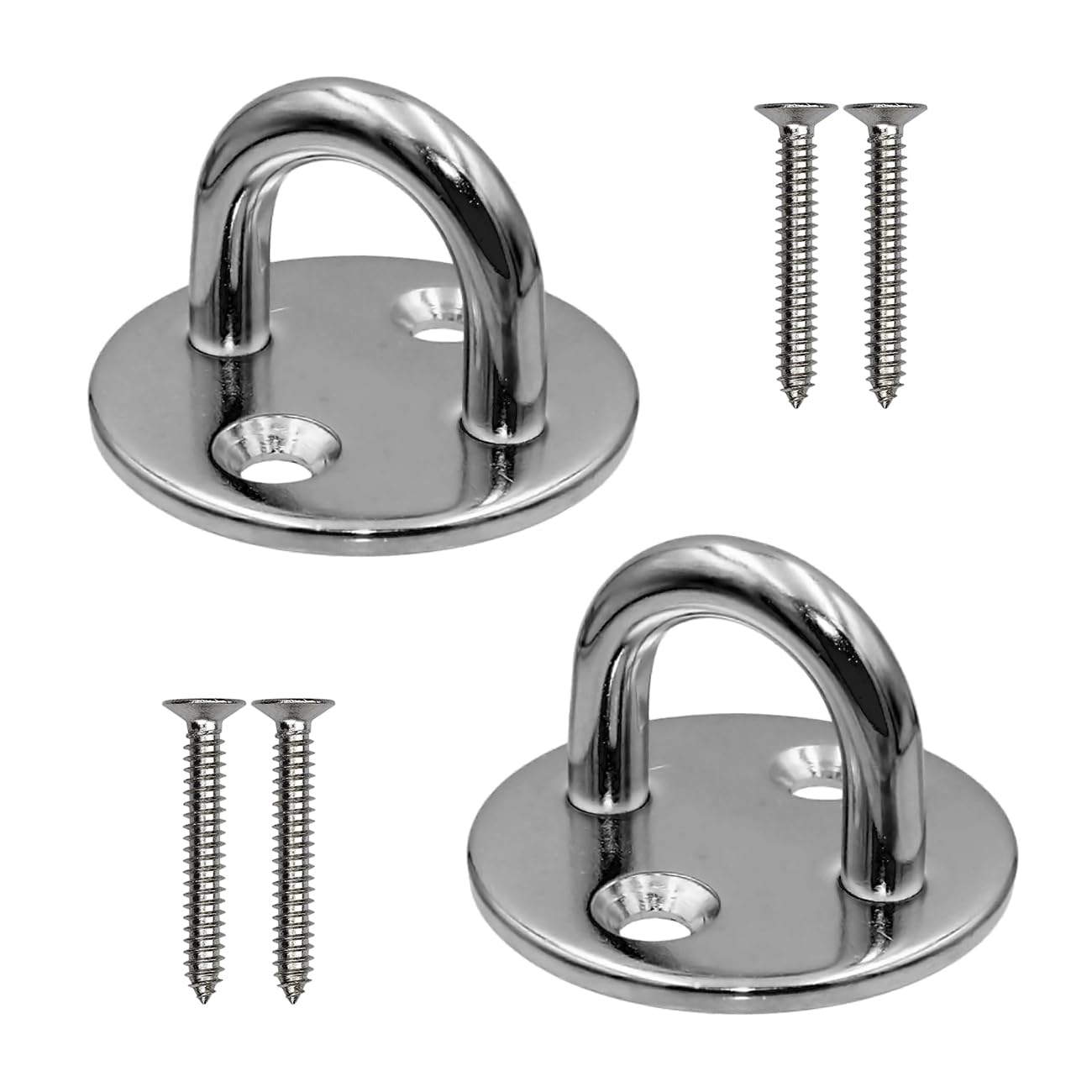Lahviuu Silver Pad Eye Plate 2 Pcs M8 Stainless Steel Ceiling Hook Metal Staple Ring Hook Suspension U Hooks Marine Hardware Staple Hook Loop With 4 Screws,For Wall Ceiling Hanging Shade Sail(Round)