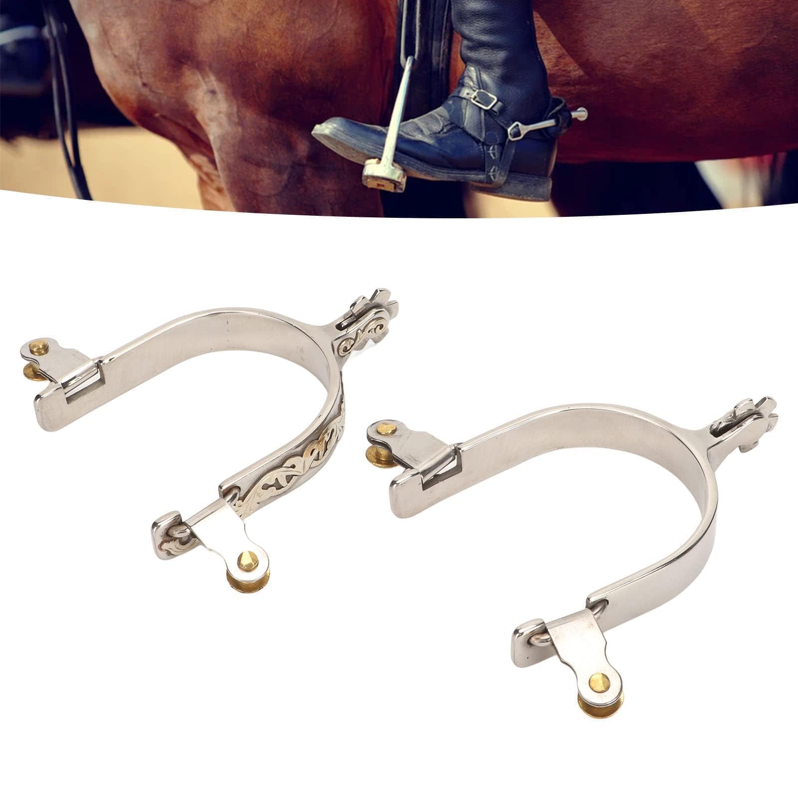 Cyrank Speroni per Cavallo, Speroni in Acciaio Inossidabile Speroni Stile Cowboy Occidentale Speroni Occidentali Speroni per Stivali da Cavallo con Intaglio di Fiori Sperone Occidentale per Equestre