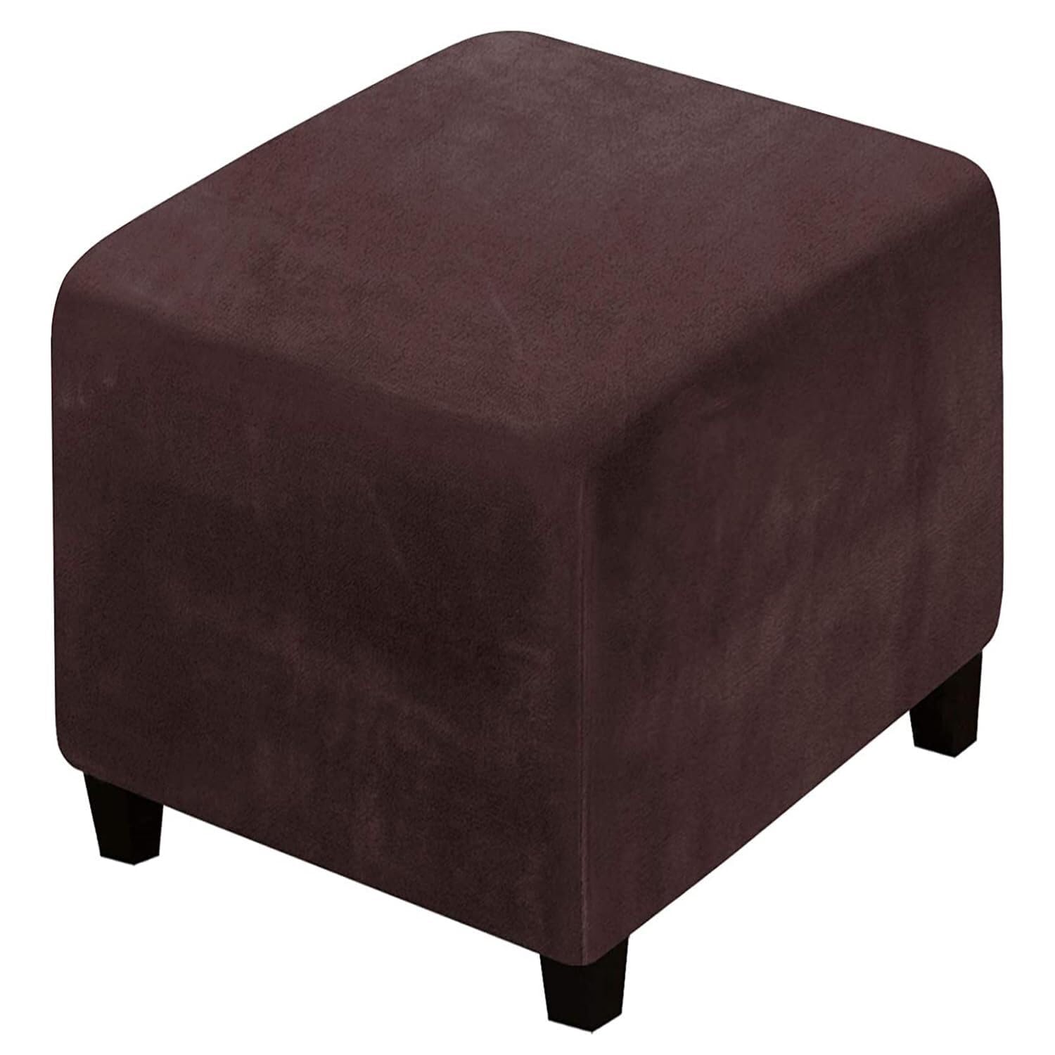 BUAOGDVG Velvet Square Ottoman Pouf Cover 40x40/45x45/50x50CM Stretch S/M/L/XL Footstool Protector(Brown Marron,Medium)
