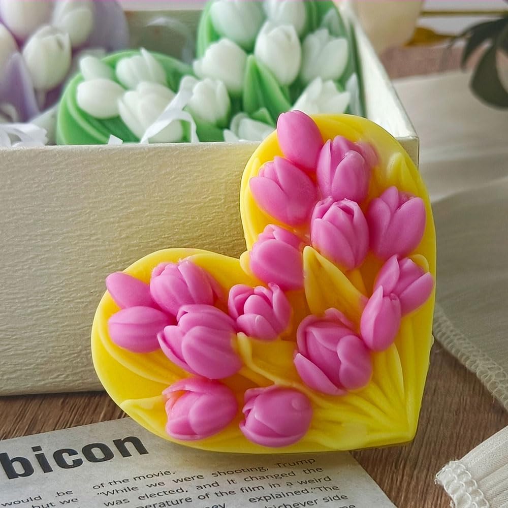 Moldes de silicona con forma de corazón y tulipán, moldes de silicona para manualidades, tulipanes florales, moldes de resina epoxi para flores, tulipán, chocolate, velas, jabón, suministros para