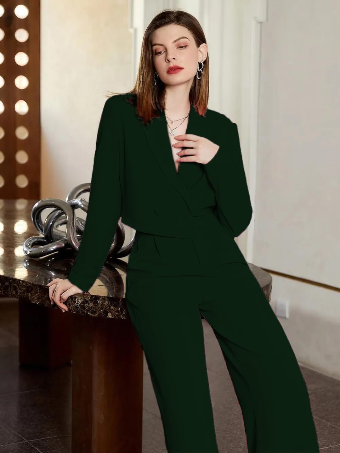 KOTTY Women's Co-ords Solid Dress Set Bottle Green 4