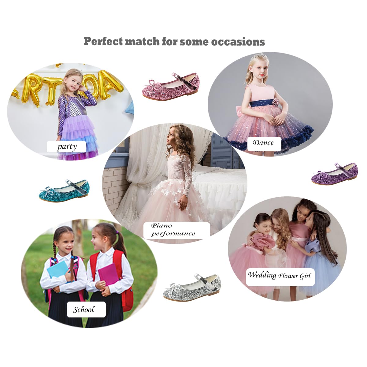 Fille Chaussures de Princesse Mariages Glitter Bowkno Plates Anniversaire Paillettes Chaussures Ballerines Flat Fête Noël D'école