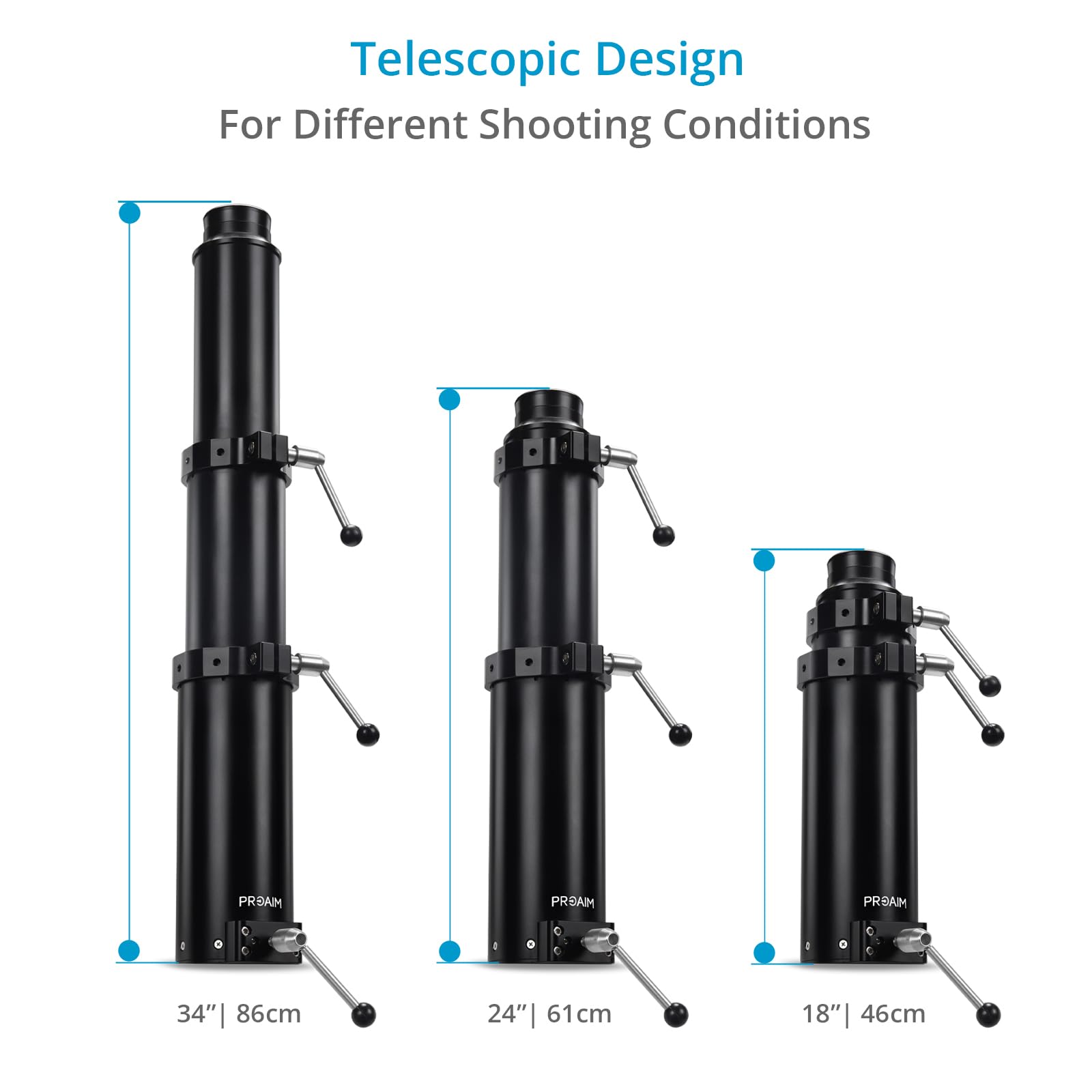PROAIM Bull Bazooka Télescopique 18-34” pour Dolly et Autres Configurations Caméra Lourdes. Réglage Rapide de la Hauteur. Montage Euro/Elemac. Charge utile : 10-20 kg / 22-44 LB(BZ-BULL-02) | Colonne alu 2 sections avec verrouillage 360° ; montures Euro/E