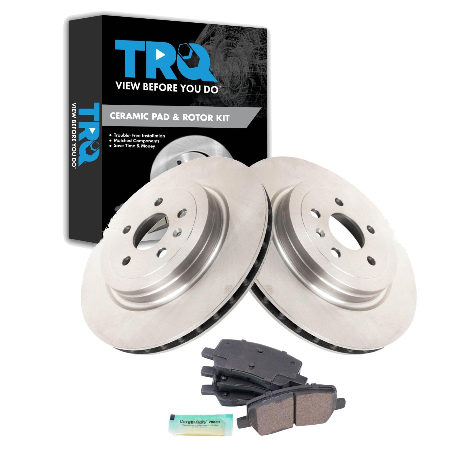 TRQ Rear Brake Pad and Rotor Set Ceramic Compatible with 2016 Tesla S