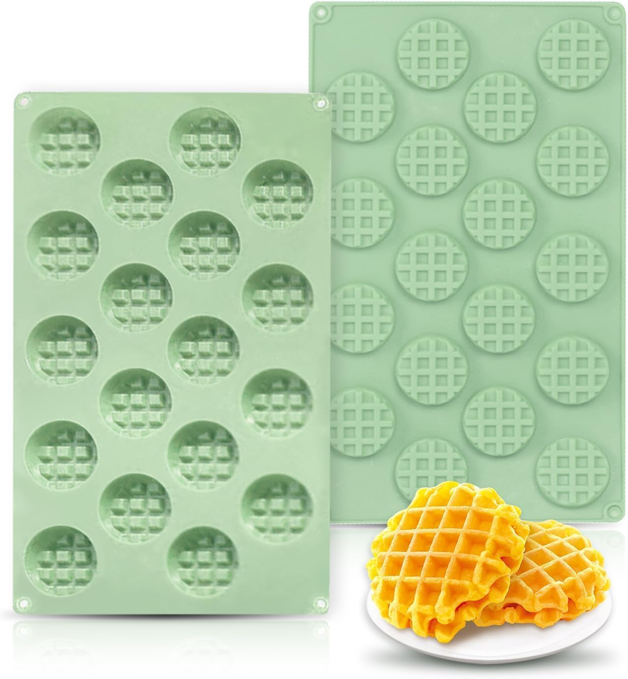 18 Cavities Silicone Mini Round Waffle Mini Eggo Waffles,Cookie, Chocolate, Candy and Gummy Mold