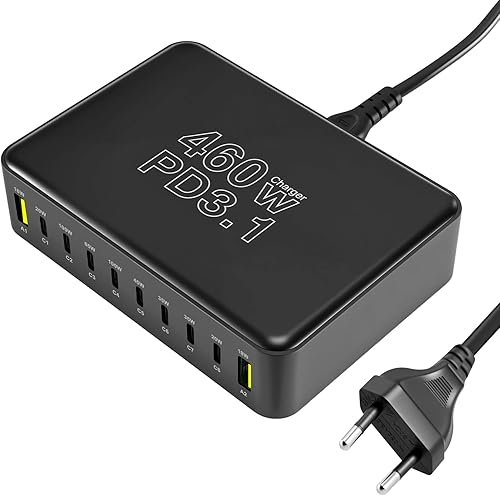 Puiseno 460W USB C Ladegerät Mehrfach, 10-Port Laptop Schnellladegerät Ladestati