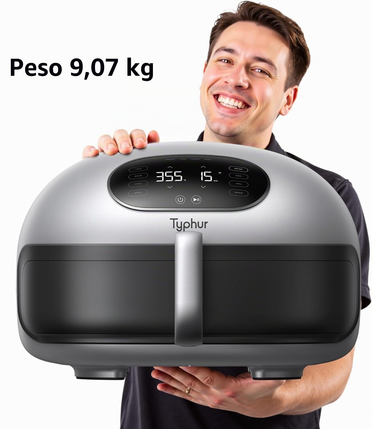 Typhur Dome 2 Freidora de Aire Inteligente, Grande, Calentamiento Superior e Inferior, Autolimpiante, Cesta Freidora Eléctrica LED Pantalla, Capacidad para Pizza de 12" o Bistecs, Silenciosa