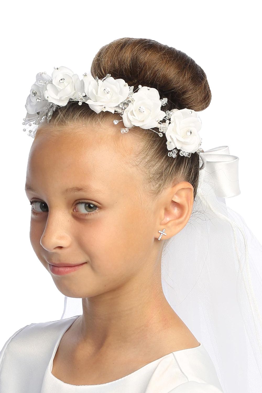 Pink Princess 1st Communion Veils for Girls - First Communion Veil for Girls 7-16 - Velos para Primera Comunion - Holy White Veil for kids