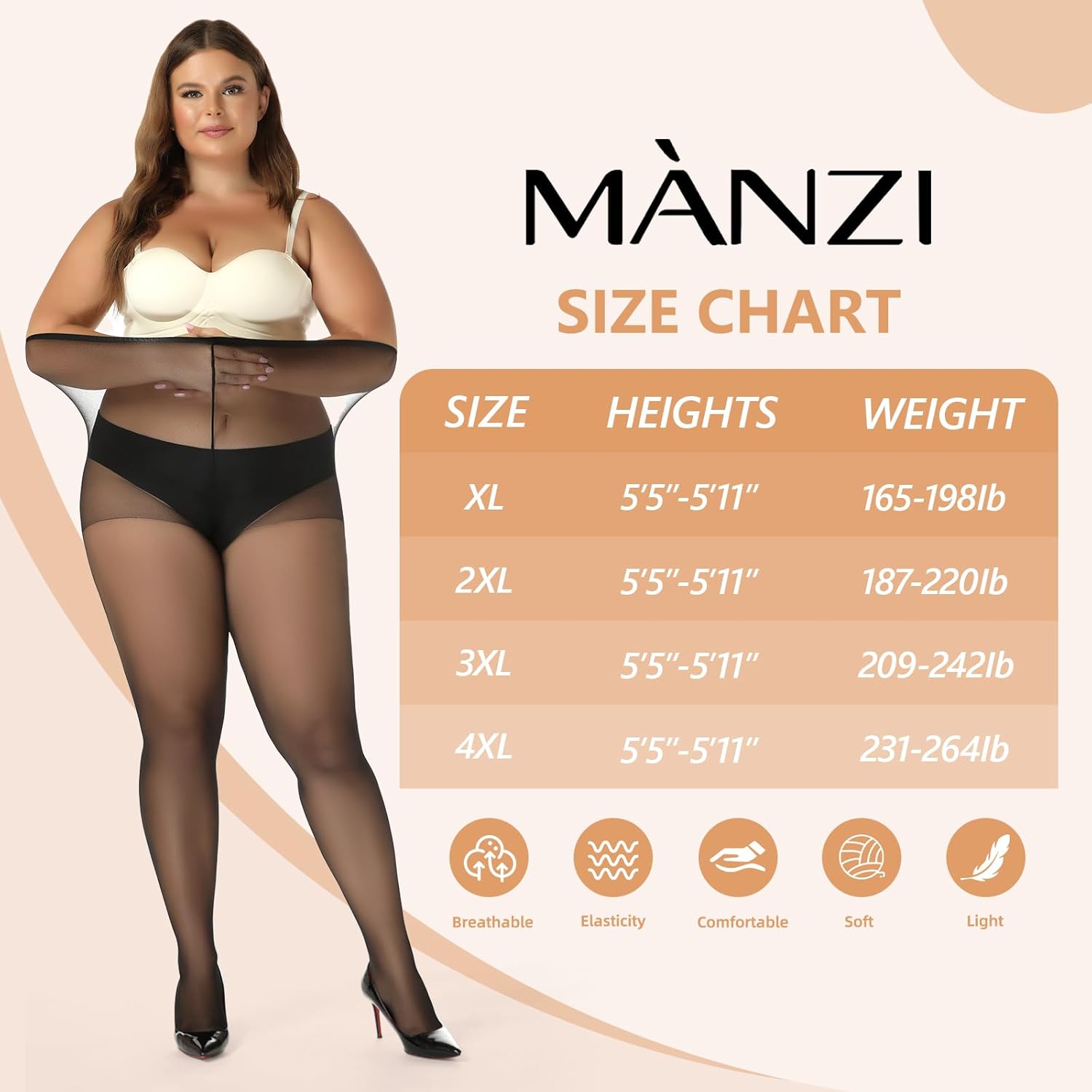 MANZI Women's Plus Size Pantyhose 4 Pairs Sheer Nylon Tights - Image 6