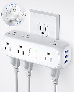Multi Plug Outlet Extender, SUPERDANNY Outlet Splitter Surge Protector with 360° Rotating Plug, 9 AC Outlets, 3 USB Wall Charger, 4-Sided Swivel Wall Plug Extender for Home, Office, Travel, White
