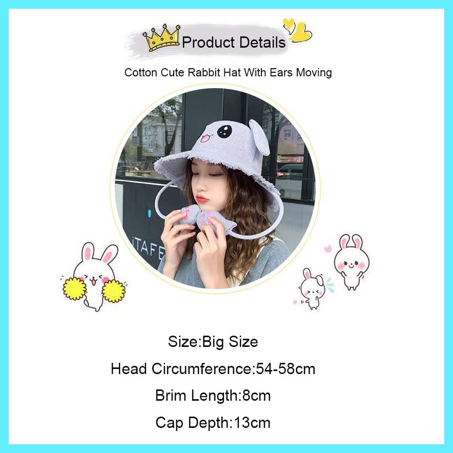 Cute Rabbit Hat Ear Moving Jumping Hat,Woollen Sunhat for Women Suitable for All Seasons,Moving pop up hat with Ears for Kids (US, Numeric Height, 52.5, Brown)4