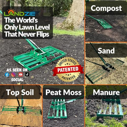 Image of LANDZIE - Lawn Leveling Rake 24 Inch, Pneumatic Yard Leveler