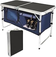 Vista 9 de Mesa de camping plegable con almacenamiento de aluminio ligera, mesa de campamento, altura ajustable, mesas de picnic para exteriores, mesa de playa