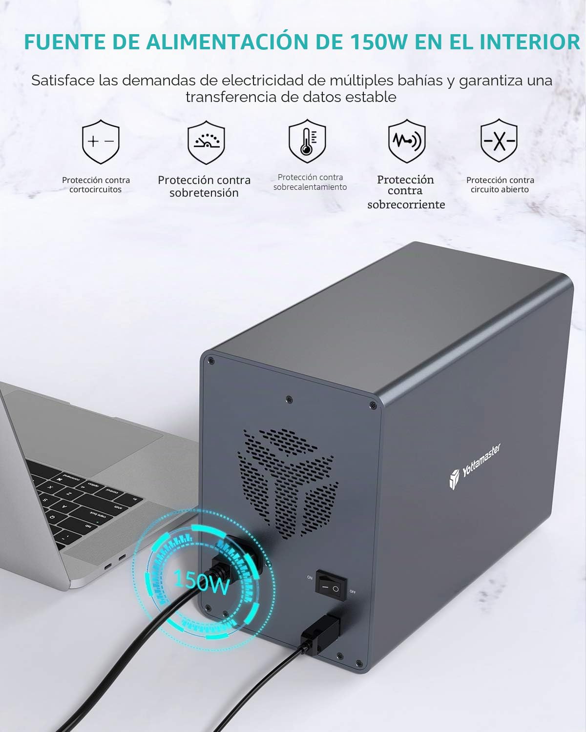 Yottamaster 5 Bahía Carcasa Disco Duro Raid, Aluminio Caja para 2.5"/3.5" SATA HDD/SSD, USB Type B 3.0 5Gbps Externo Carcasa Soporta 5 x 24TB Raid 0/1/3/5/10/JBOD/PM, Ventilador de 80mm