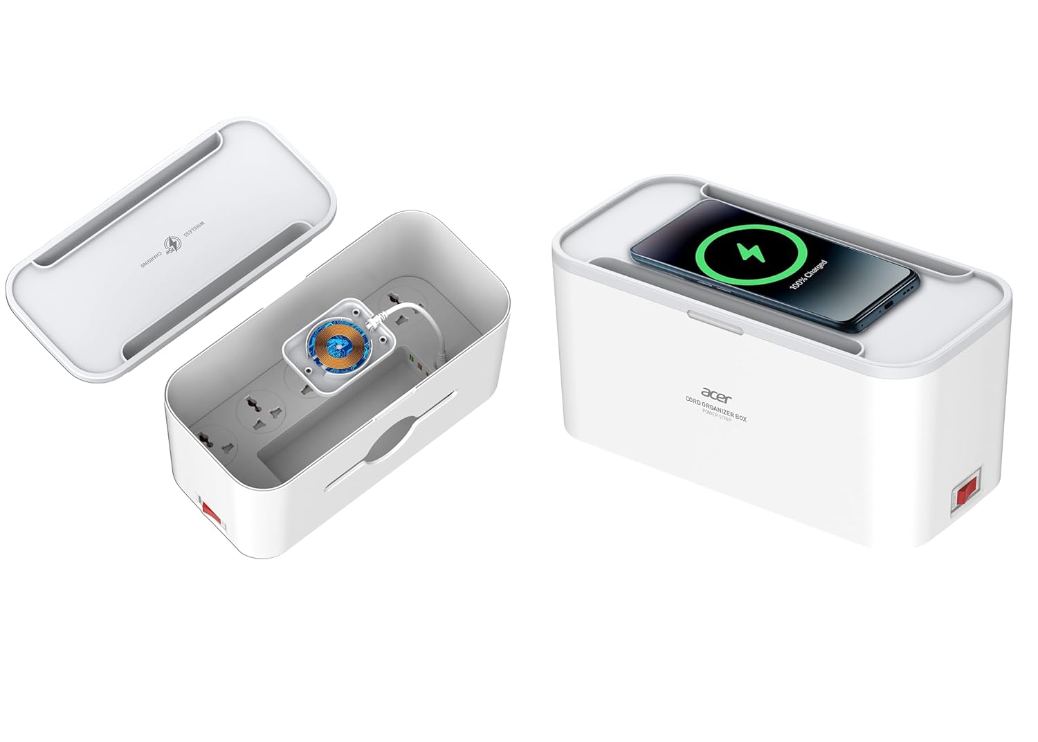 Acer PowerHub Elite Organizer | 3 AC Outlets, 3 USB Ports (1 Type-C, 2 Type-A), 15W Wireless Charger, 1500W Output | Surge Protection | Desktop Organizer Storage Box | Overload Safety Protection.