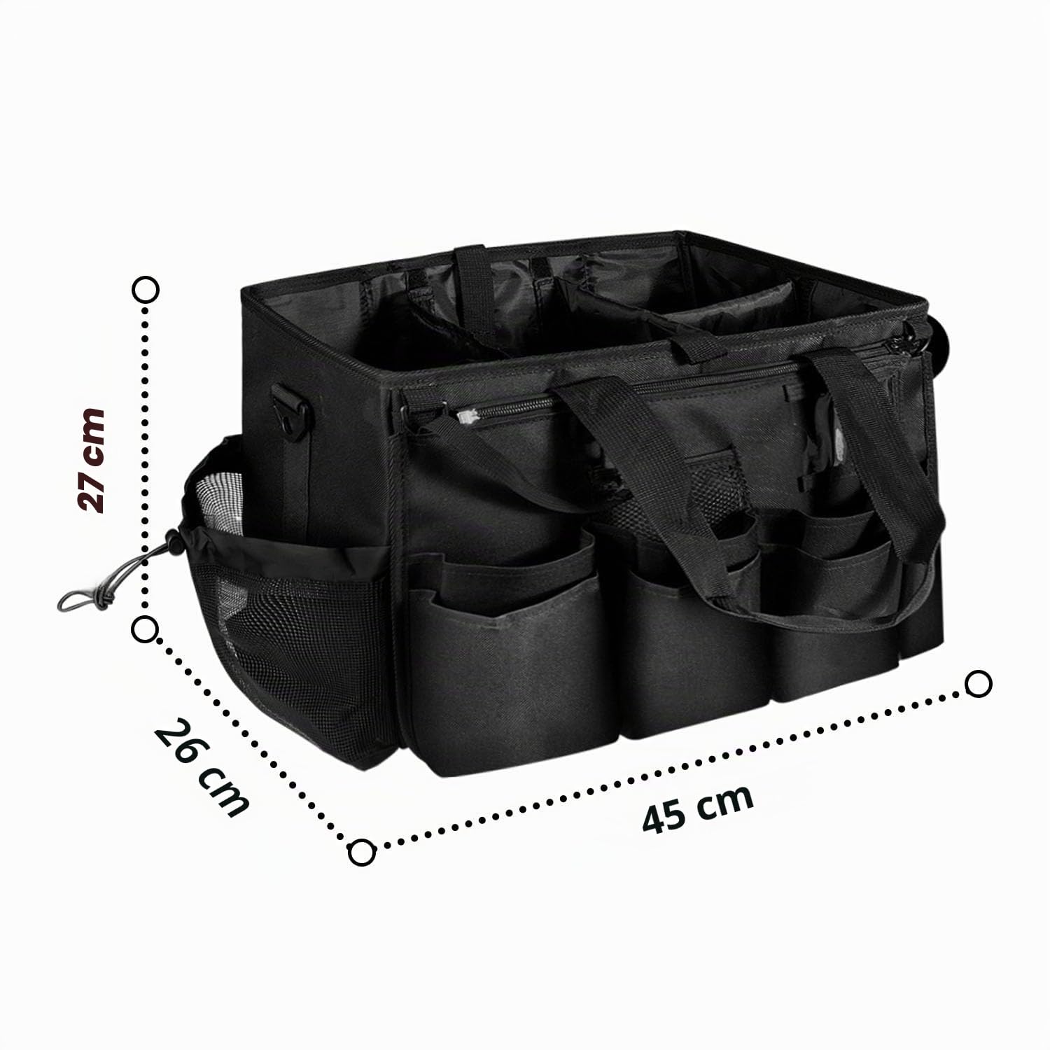 Boczif Sac de Nettoyage Portable, Organiseur de Fournitures de Nettoyage avec poignée, Bretelles et séparation Amovible, Organiseur d'outils de Nettoyage pour nettoyeurs et Femmes de ménage (Noir)