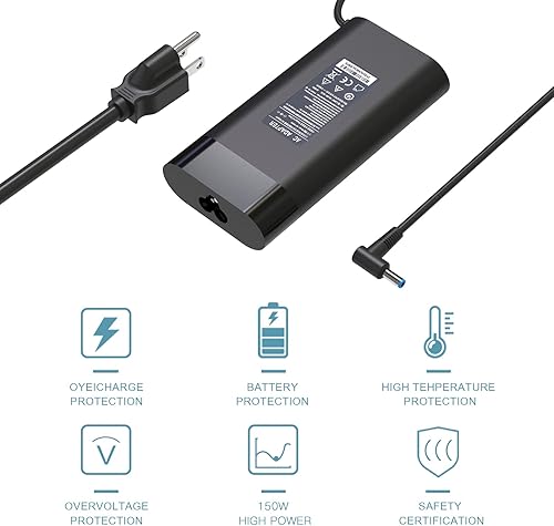 Miniatura 4 de HotTopStar Adaptador de corriente de CA de 150 W, 19.5 V, 7.7 A, compatible con HP 1517 OMEN Series, HP ZBook 15 G3 G4 G5 G6, HP Pavilion Gaming 15