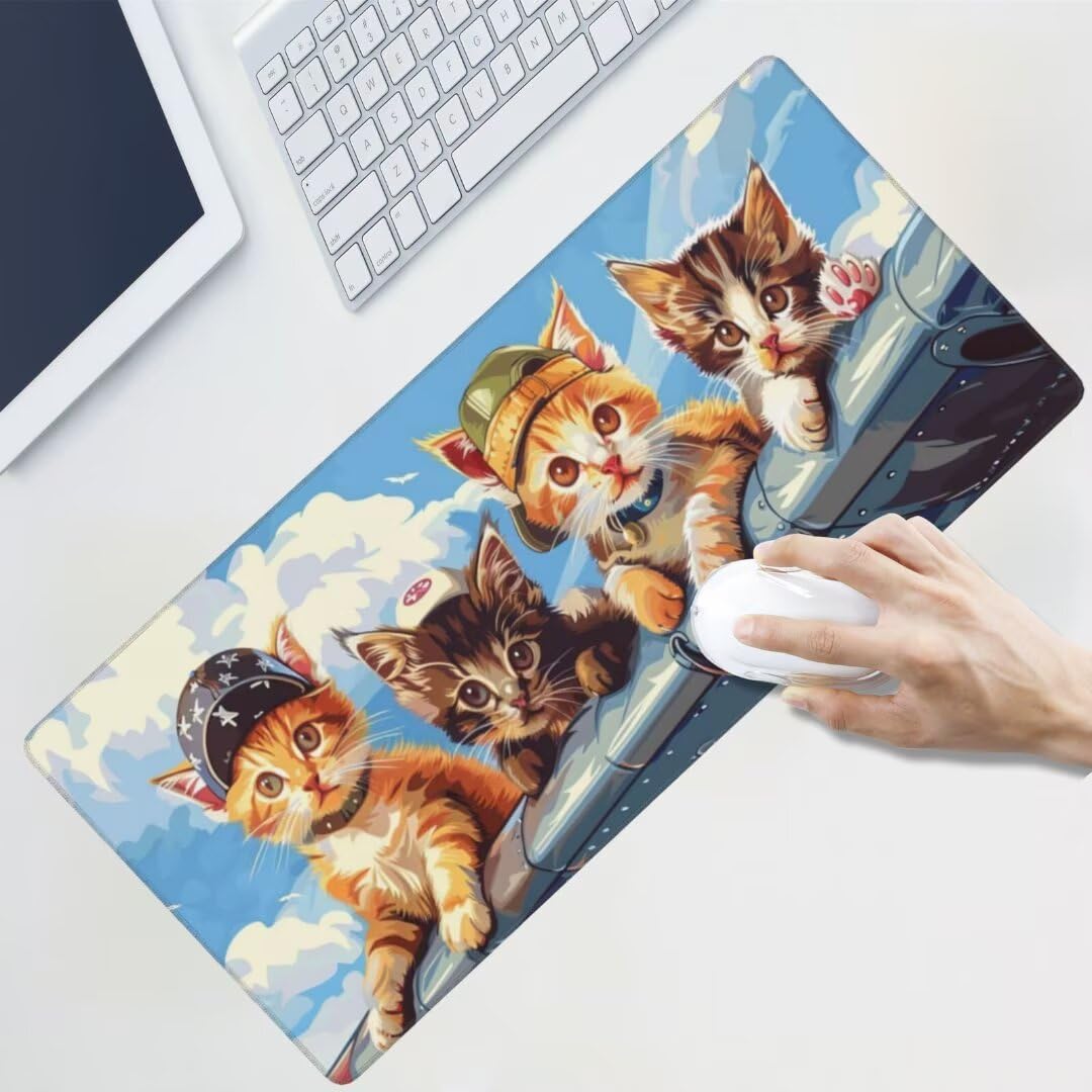 Tapis de Souris Mignon Tapis de Souris XXL, Extra Grand Tapis Souris Gamer XXL Tapis de Souris Gaming Mouse Pad avec Base Atidérapante pour Maison/Bureau (1000 x 500 x 3 mm, Chat de Dessin animé)