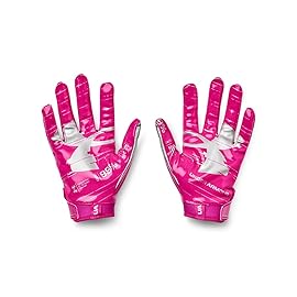 Under Armour boys Youth F8 Football Gloves , Tropic Pink (654)/Metallic Silver , Youth Medium