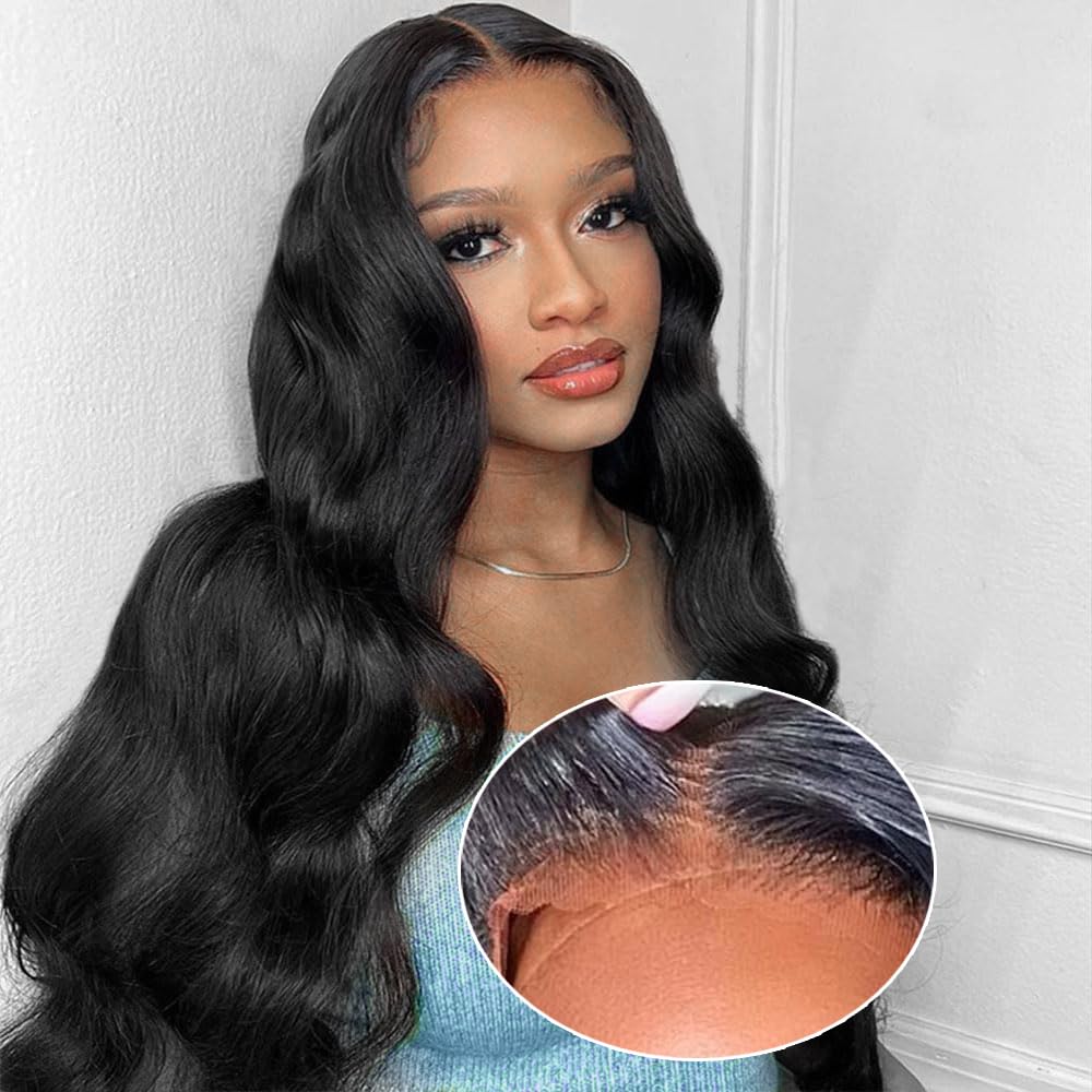 Wear and Go Glueless Wigs Human Hair Pre Plucked 4x4 HD Lace Front Pre Cut Body Wave Lace Front Wigs Natural Hairline Wigs Natural Color 180 Density (24 inch)