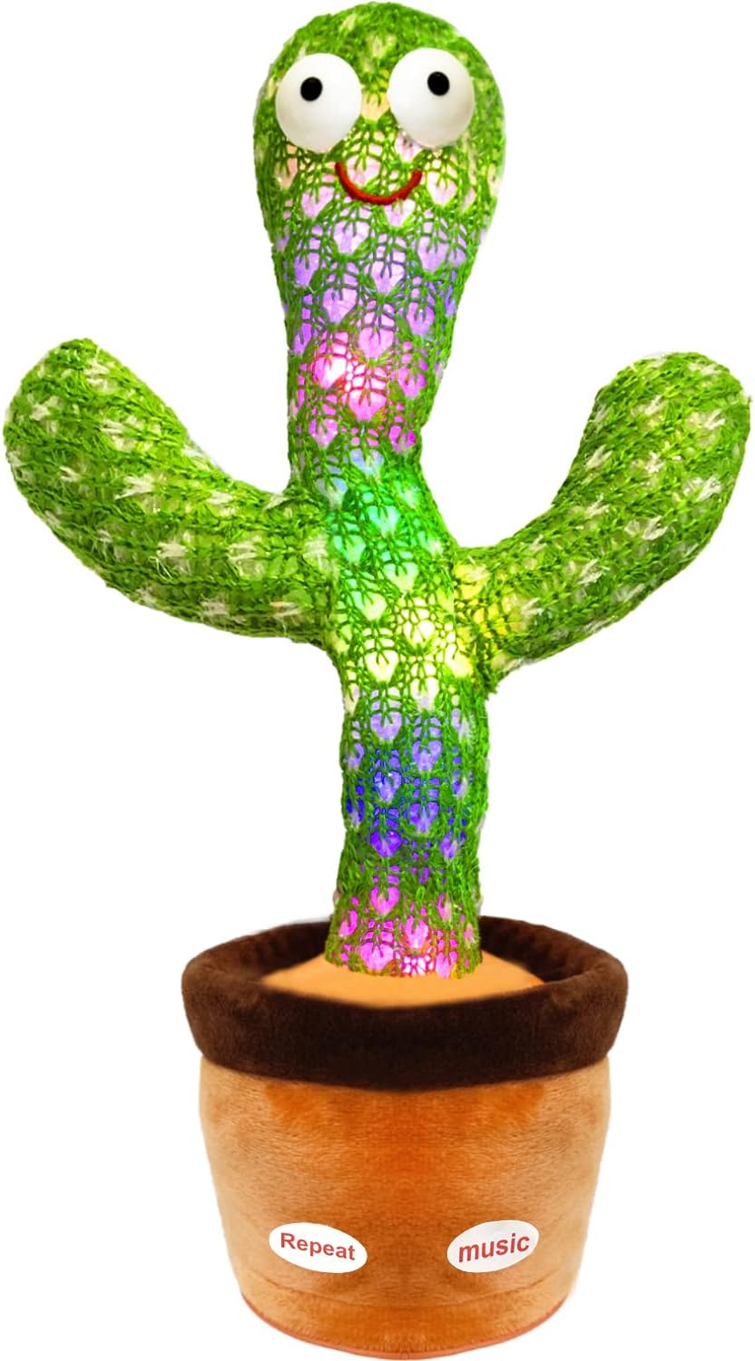 Pbooo Repeating Cactus Toy with Led English Sing Talking 15 Second Voice Recorder, Mimicking Cactus Toy for Babies, Plush Smart Toy Repeats What You Say Baby Gift
