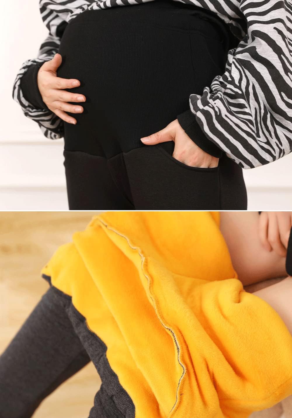 Winter Warm Over Bump Support Maternity Sherpa Lined Sweatpants for Pregnant Women