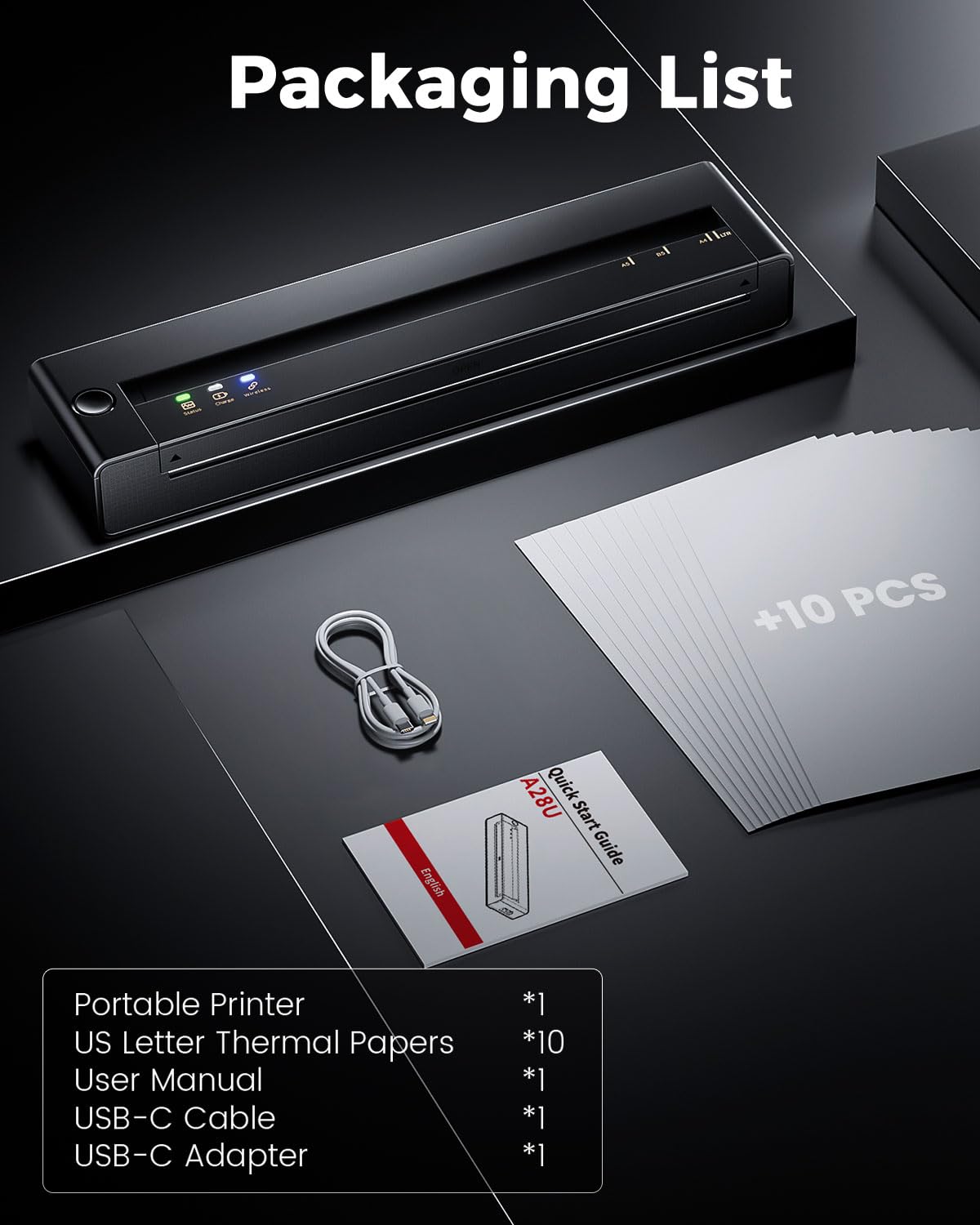 TATTMUSE Portable Printers Wireless for Travel, Inkless Printer for Phone & Laptop, Mobile Thermal Small Bluetooth Compact Dot Matrix Printer for Home Use, Support 8.5" X 11" US Letter & A4 Size