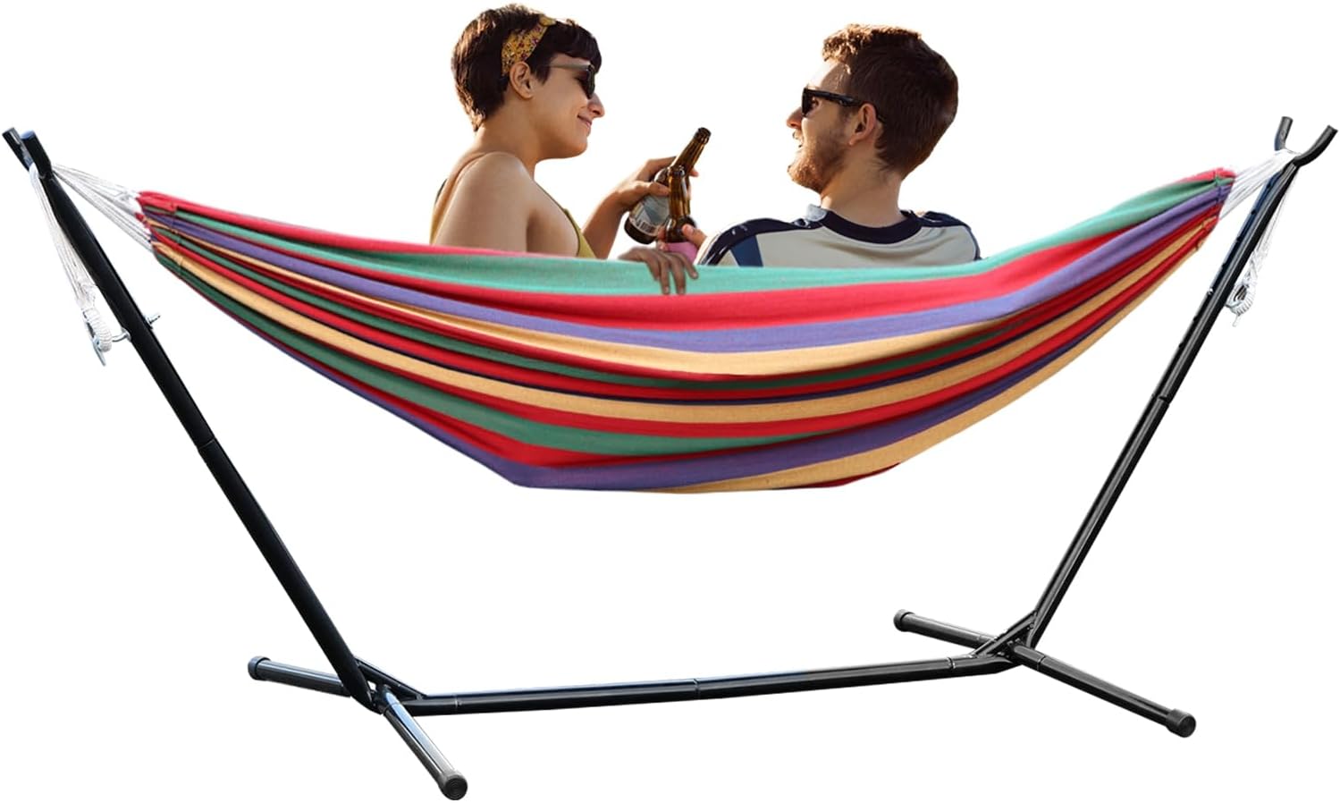 Folding Double Hammock with Space Saving Metal Stand