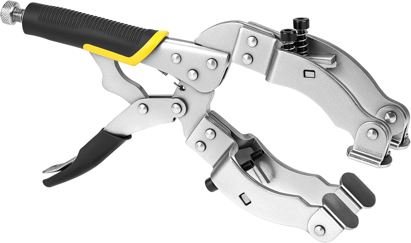 QWORK Locking C-Clamp Pipe and Tube Clamp - 11-Inch Grip with 4 Pads & Rubber Handle for Welding & Woodworking